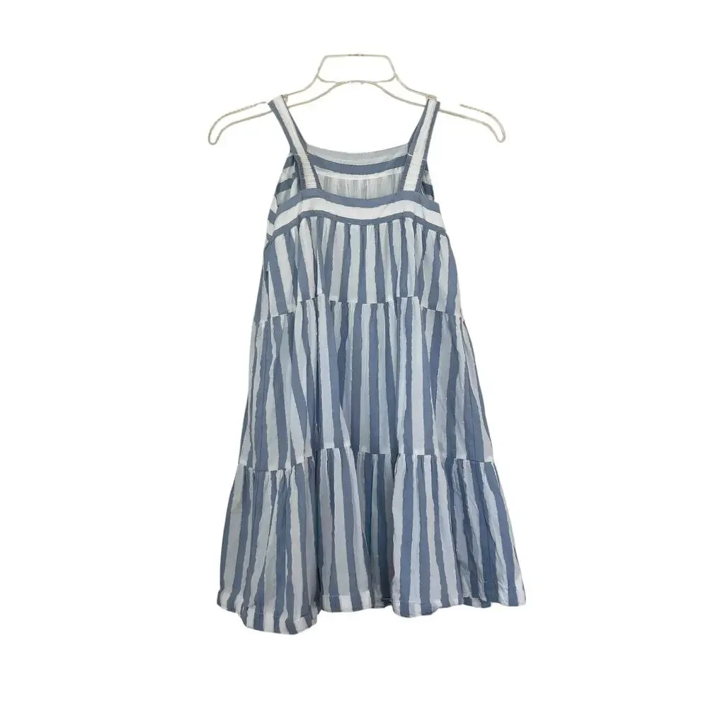 J.Crew Crewcuts Girls Blue White Metallic Seersucker Tiered Sundress 12